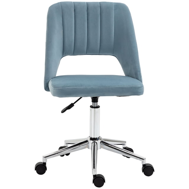 Sky Blue Velvet Swivel Office Chair - Mid-Back Computer Desk Chair with Adjustable Height & Scallop Design for Home Office & Living Room - 19.3" x 23.6"