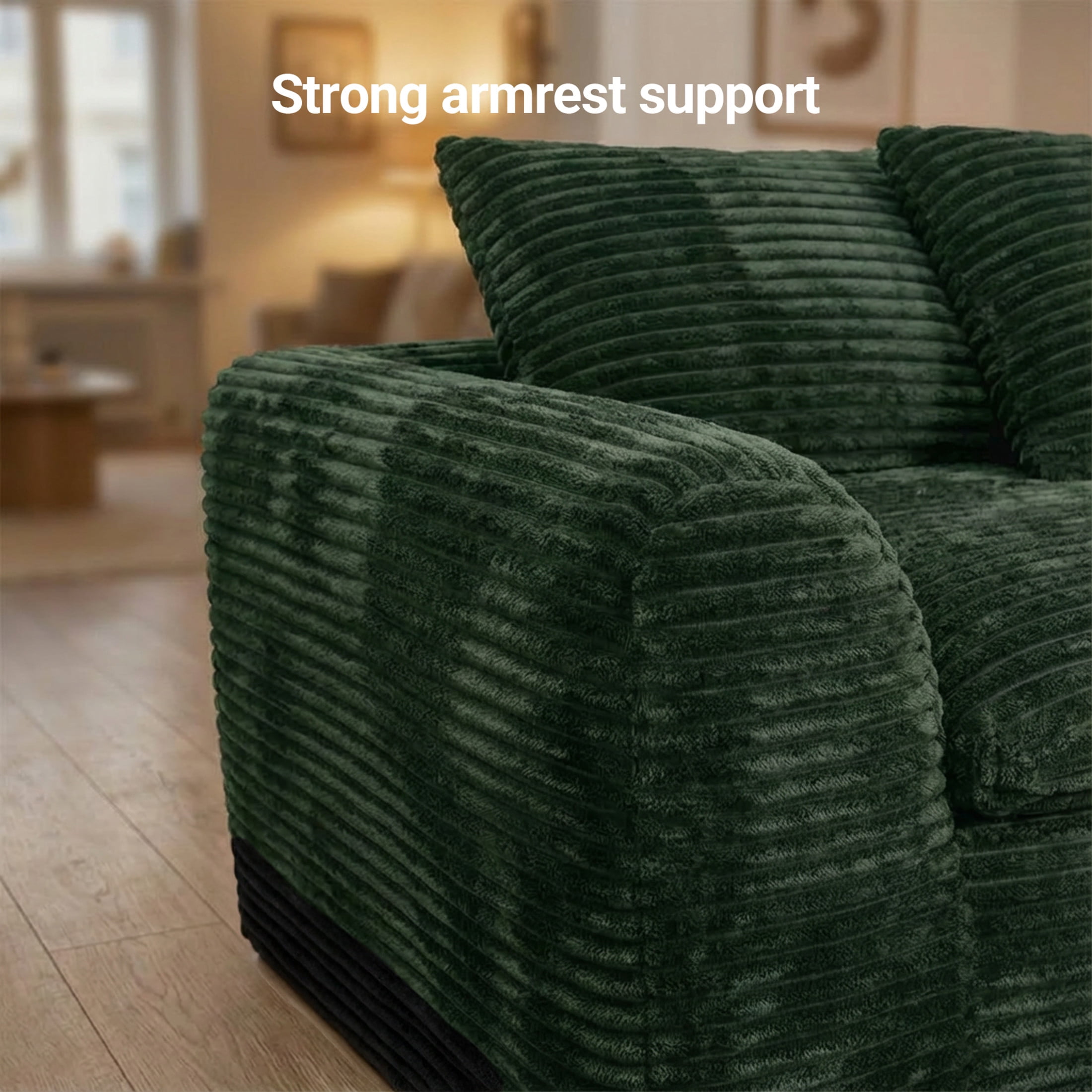 Noble House Quinley 108" Boneless Sponge Cloud Sofa, High-Density Foam Modular Corduroy Sectional, Living Room, Green