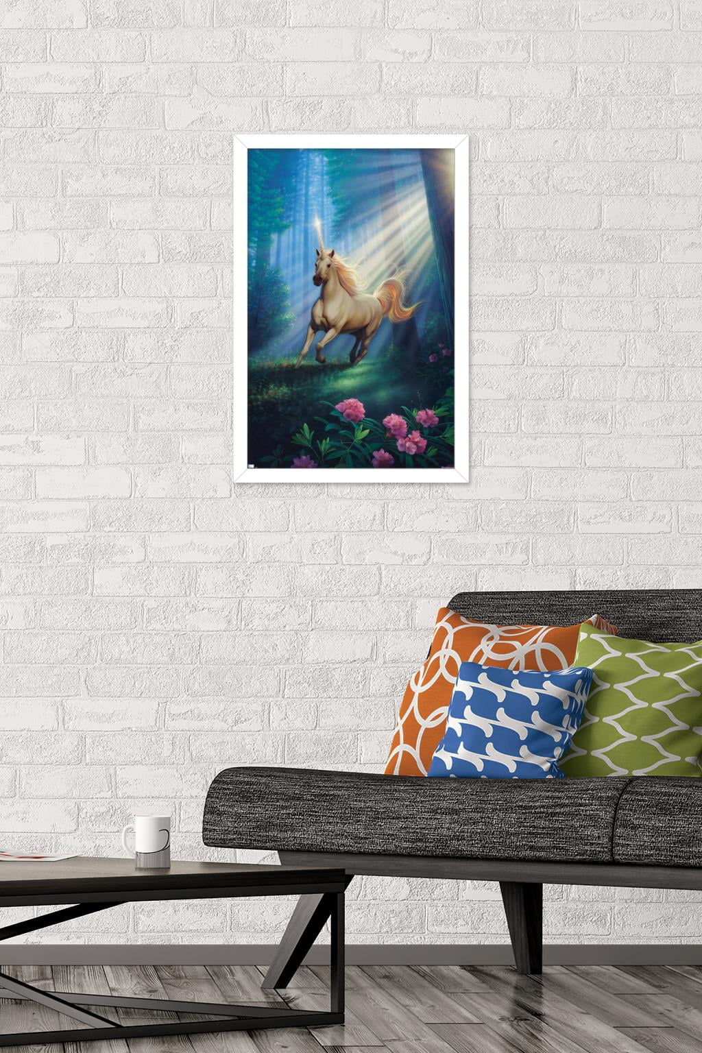 Kirk Reinert - Secret Forest Unicorn Wall Poster, 14.725" x 22.375", Framed