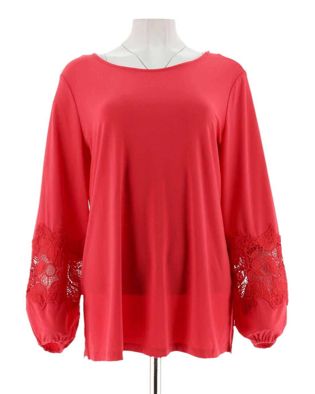 Dennis Basso - Dennis Basso Caviar Crepe Tunic Lace-Trimmed Slvs ...