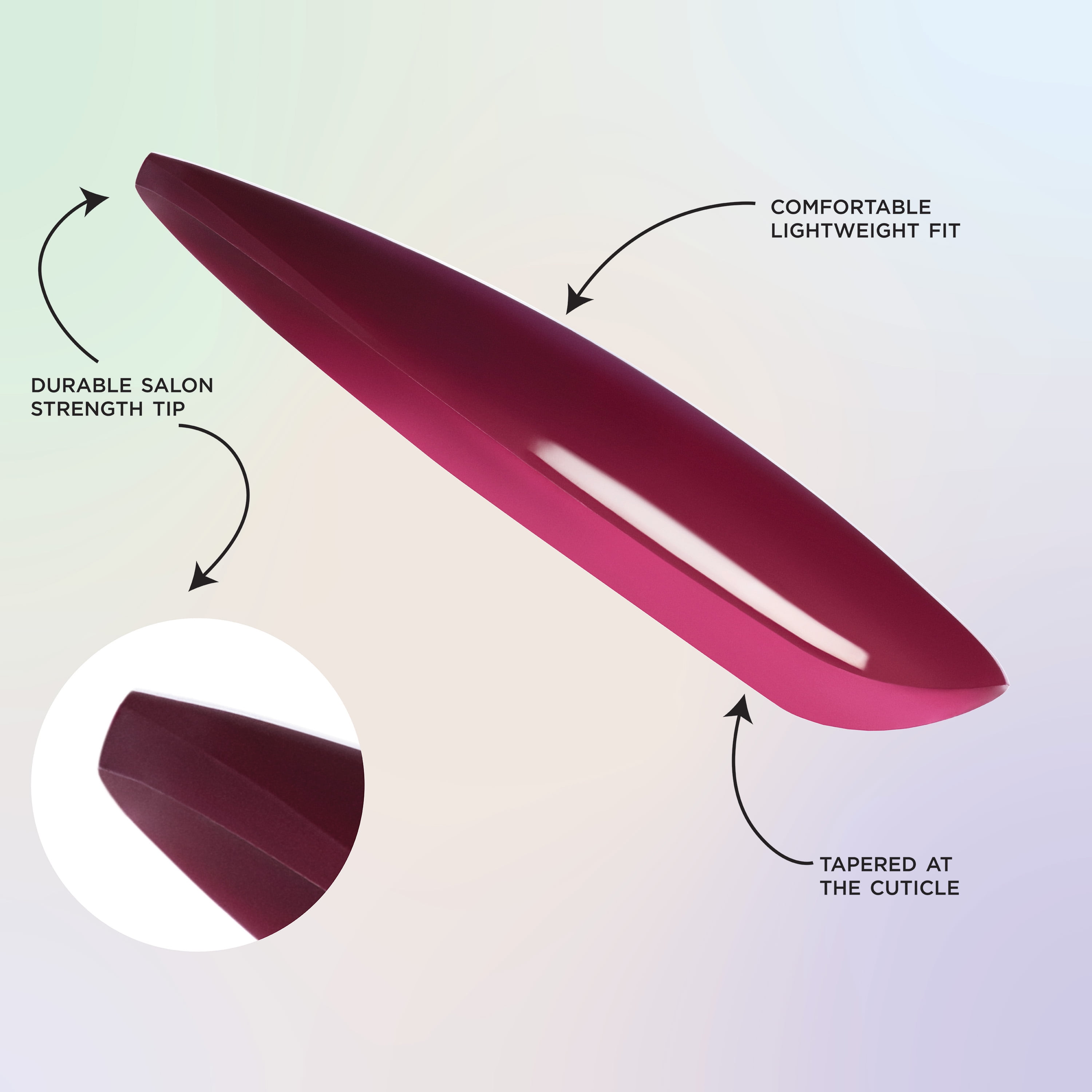 Salon Perfect Artificial Press on Nails, 196 Aura Deep Purple Magnetic, Long Almond Glue on Fake Nails, File & Nail Glue Included, 30 Nails
