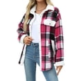 thumbnail image 2 of Flannel Fleece Jacket Women Casual Plaid Shacket Button Down Jacket Warm Fuzzy Sherpa Lined Jacket Fall Winter Coat, 2 of 4