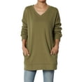 thumbnail image 1 of TheMogan Women's S~3X Oversized V-Neck Long Sleeve Pocket Fleece Sweatshirts, 1 of 7