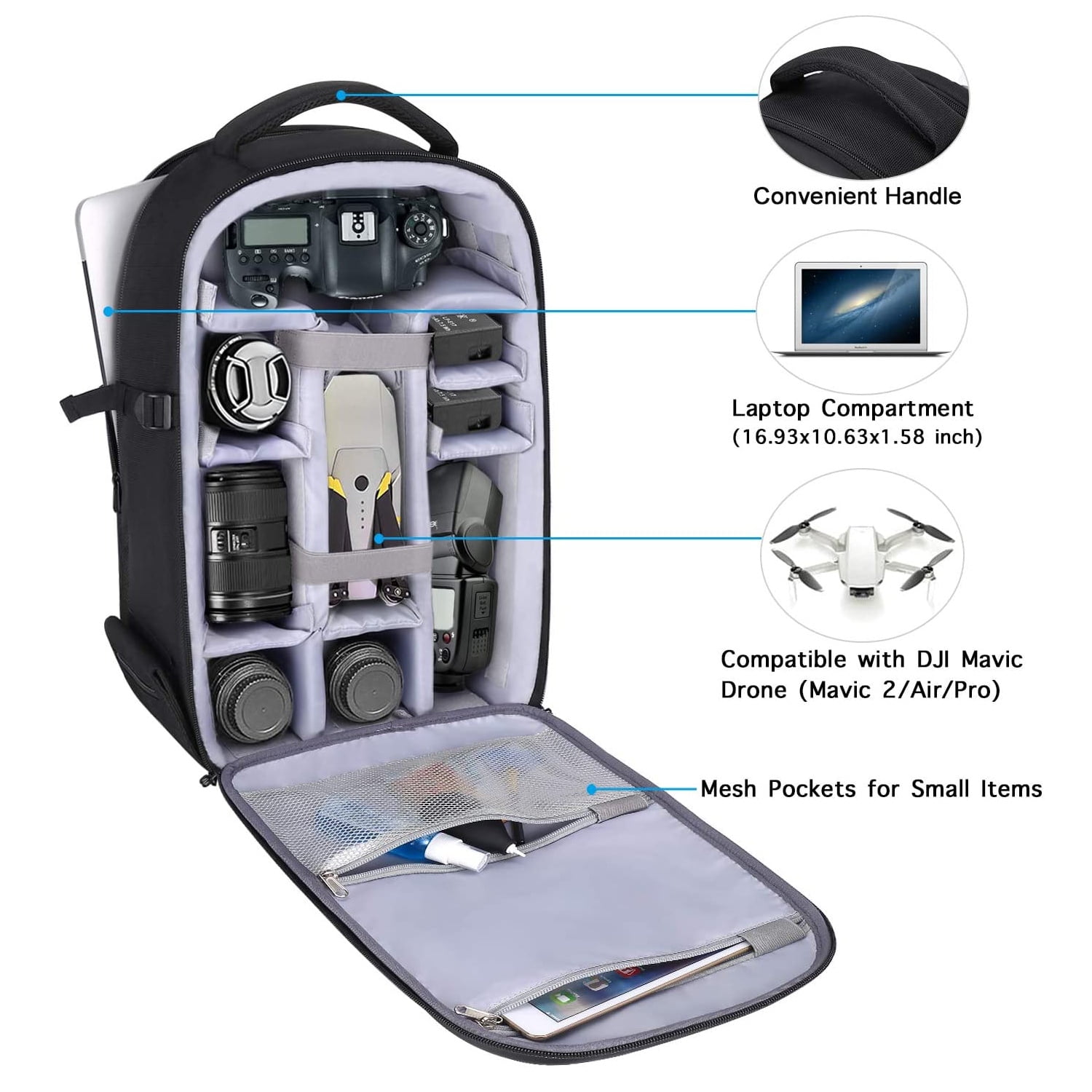 MOSISO Waterproof Camera Backpack with Tripod, Laptop Compartment for DSLR, Mirrorless, Nikon, Sony, Canon, DJI Mavic Drone, Black