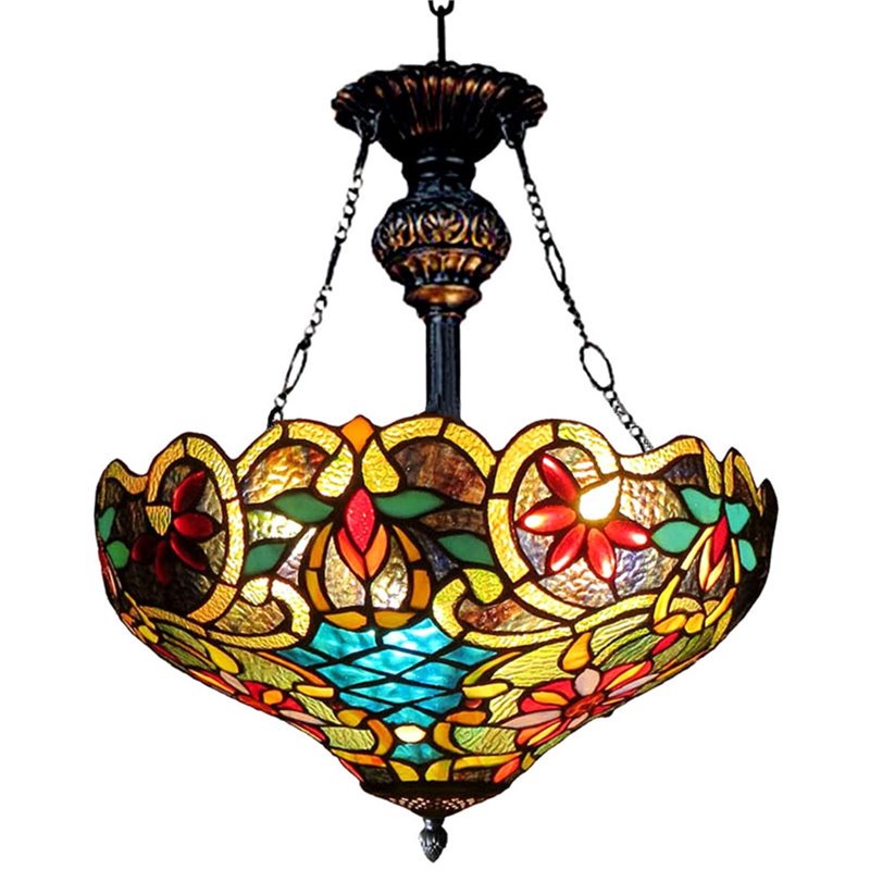 CHLOE Leslie Tiffanystyle Victorian 2 Light Inverted Ceiling Pendant