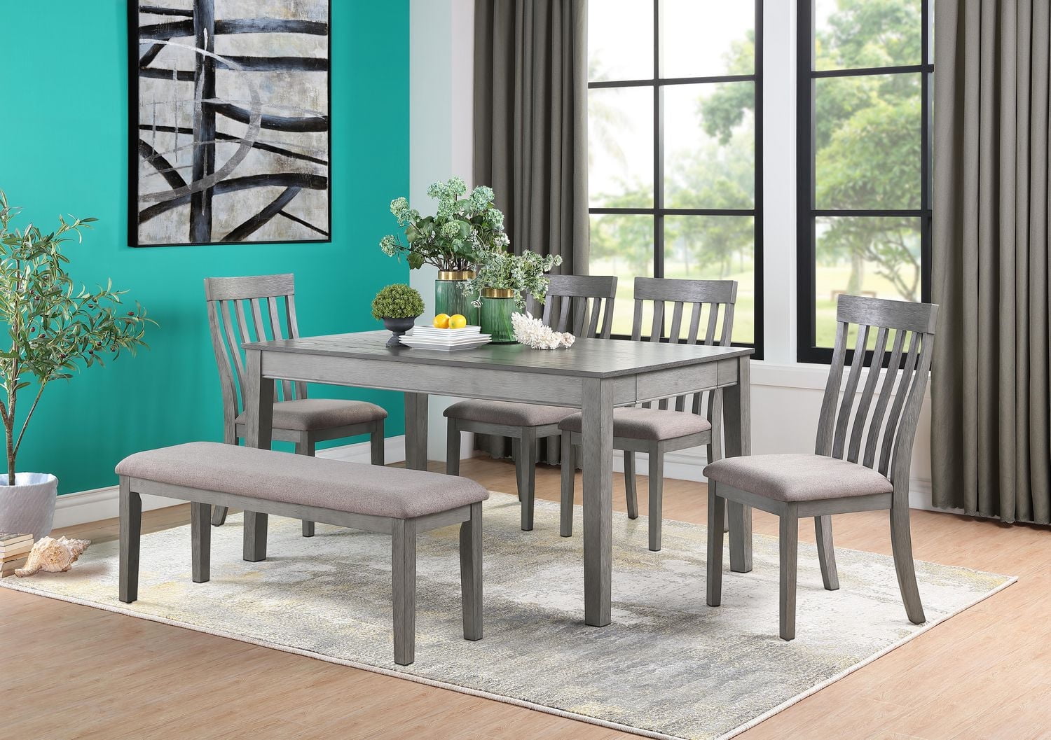 Topline Home Furnishings Dining Table with Drawers Grey
