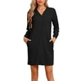 thumbnail image 1 of INSPIRE CHIC Camisón de punto waffle para mujer, camisa de dormir de manga larga con botones y bolsillos, vestido de noche L negro, 1 of 1