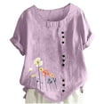 thumbnail image 2 of Tops de Manga Corta de Verano para las Mujeres Cuello Redondo Impreso Botón Superior Camiseta de Imitación Rack, Blusa de Moda Casual para el Uso Diario, 2 of 3