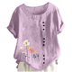 thumbnail image 3 of Tops de Manga Corta de Verano para las Mujeres Cuello Redondo Impreso Botón Superior Camiseta de Imitación Rack, Blusa de Moda Casual para el Uso Diario, 3 of 3