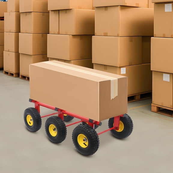 Heavy Duty Dolly 1200 lbs Capacity Red Black Flatbed Utility Cart with Non-Slip Rubber Mat & Reinforced Frame