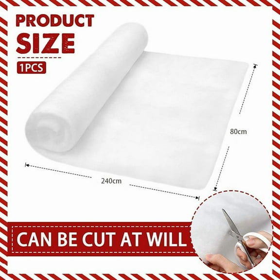 Kumdkd Artificial Snow Blanket Roll 2.6x7.8 Ft, Fake Snow Cover for Christmas Village, Tree Skirt, Winter Scene Displays, Fire Retardant Fluffy White Decor for Tabletop, DIY Crafts, Xmas Decorations