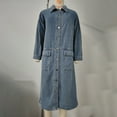 thumbnail image 4 of WRKEKC Washed Denim Duster Coat Button Front Pockets Relaxed Fit Longline Layer Fall Winter Casual Style Plus Size Available Sky Blue XL, 4 of 7
