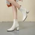 thumbnail image 6 of Xfvqtps Womens Leather Ankle Booties Side Zip Closure Glossy Square Toe Chunky Heel Boots Versatile Dress Casual Winter Fashion Shoes White, 6 of 6