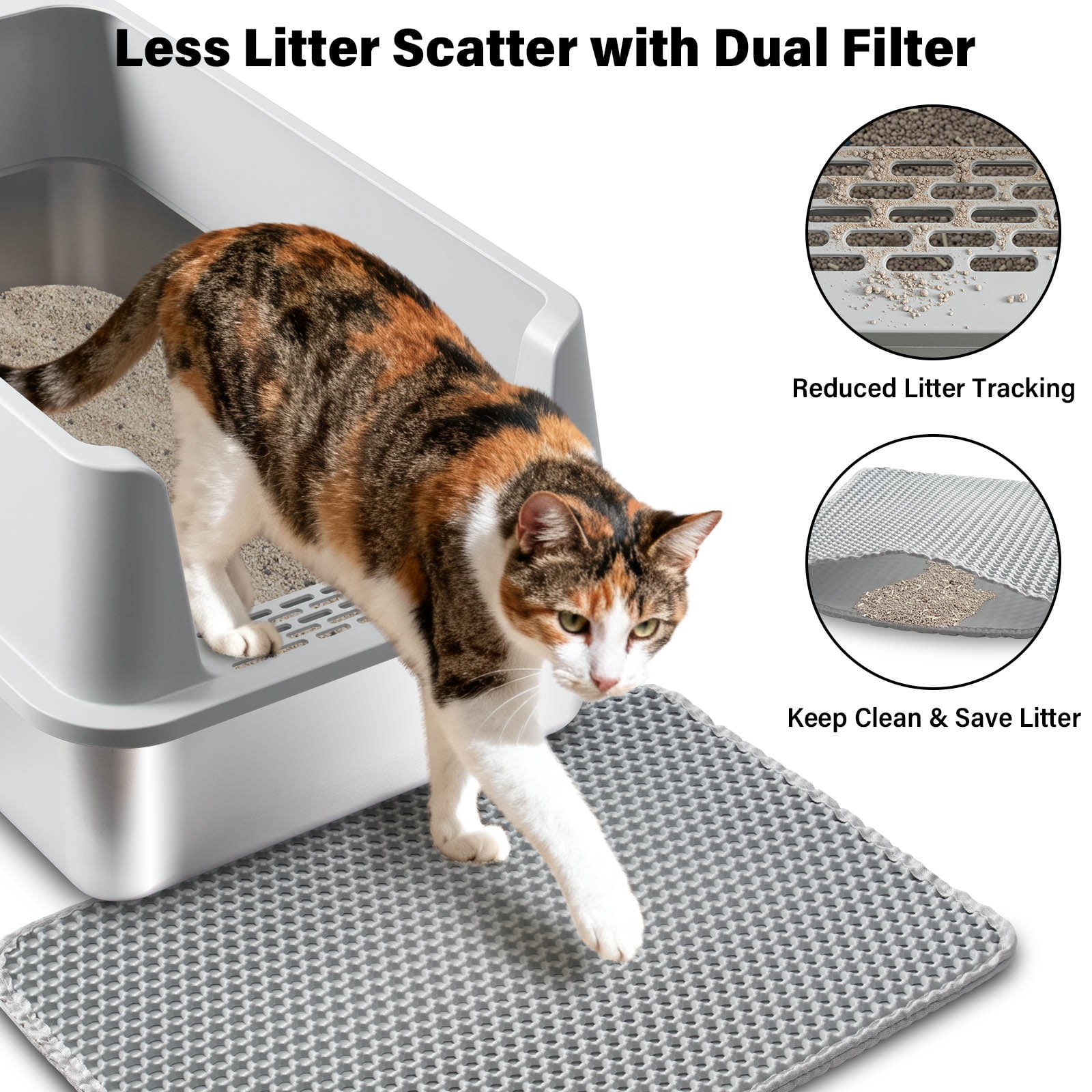 NYUTU Stainless Steel Litter Box with Lid - Metal Cat Litter Box Cat Litterbox  Pet Toilet Supplies for Cat,No Stick Easy Clean-No Smell