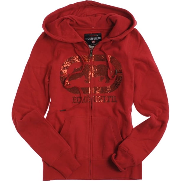 Sudadera con capucha Ecko Unltd. con cremallera frontal y diamantes de imitación rojo extragrande
