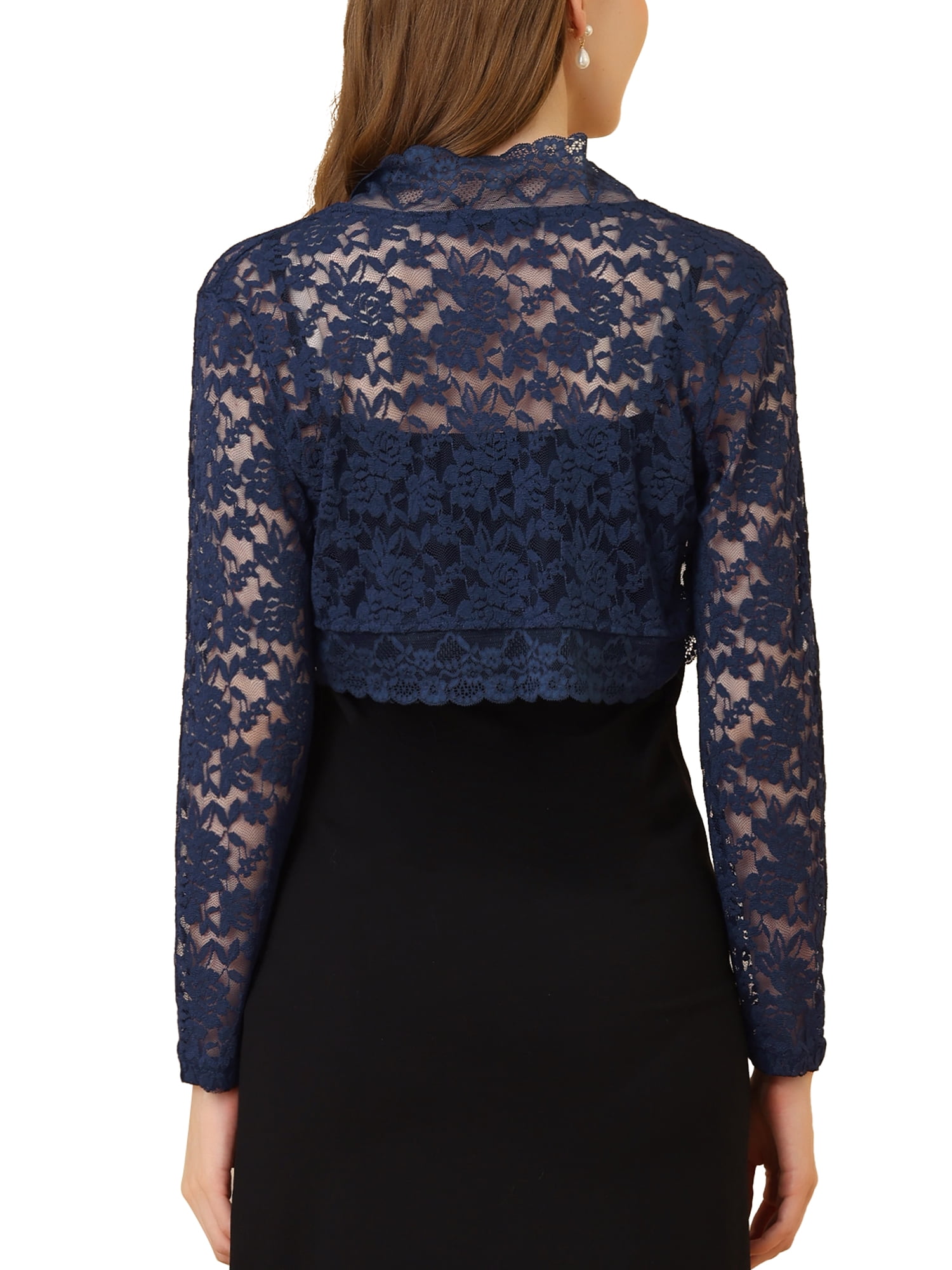 DARING DIVA Women's Lace Bolero Shrugs Sheer Crop Cardigan S Dark Blue