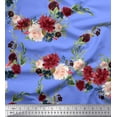 thumbnail image 1 of Soimoi Blue Rayon Fabric Ranunculus & Penoy Floral Print Printed Fabric 1 Yard 58 Inch Wide, 1 of 3