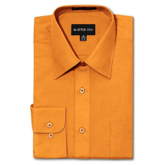 G-Style USA Men's Regular Fit Long Sleeve Solid Color Dress Shirts - ORANGE - Medium - 32-33