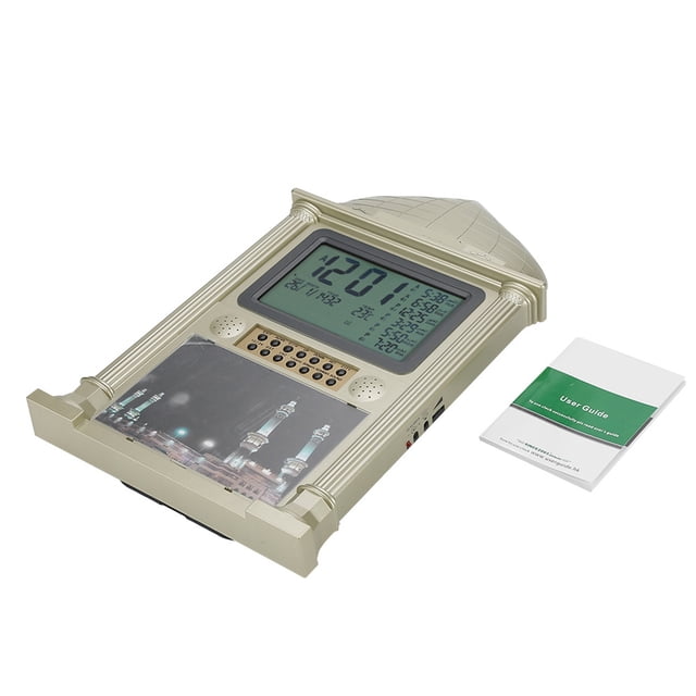 1 reloj de pared con alarma y calendario digital de oración islámica de plástico (dorado)
