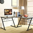 thumbnail image 2 of GRAFFY L-Shaped Computer Desk - Gaming Corner Workstation with Large Monitor Stand, Round Corner, Multifunctional Home Office Desk (Black), 2 of 9