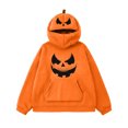 thumbnail image 5 of Womens Halloween Sweatshirts Pumpkin Mask Zip Hooded Oversized Cute Pullover Sweatshirt with Front Pocket Orange 05 XXL, 5 of 6