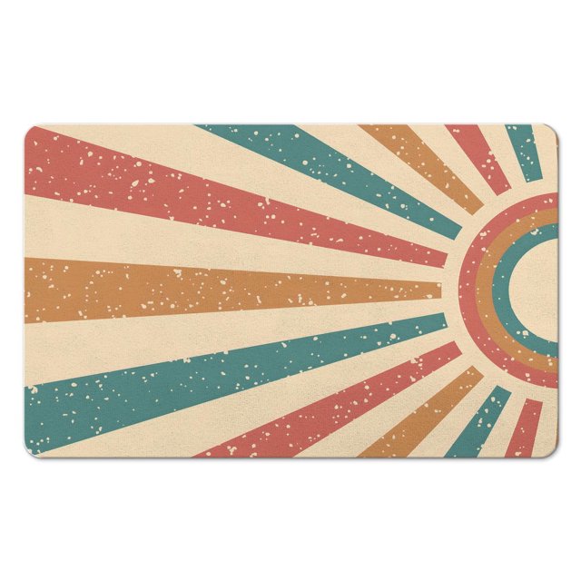 Colorful Boho Rug with Retro Sun Design for a Refreshing Bathroom Look - Non-Slip Half Circle Mat, Soft Water Absorbent Fiber, Semi Round Rainbow Shower Mat, Safe and Stylish, 20x32 inch