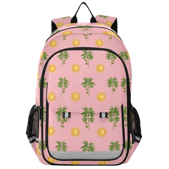 School Backpack for Teens 17L Lightweight Bookbag with Reflective Strips Green Palm Tree Pattern