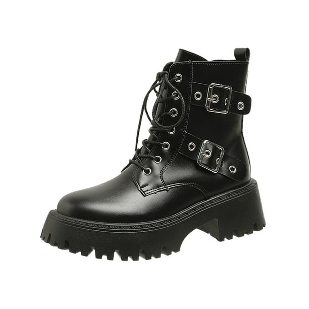 NECHOLOGY Botas Mujer Zapatos Botines para mujer Botas de tobillo redondas a la moda y cómodas para mujer, botas con de tacón grueso, zapatos casuales con suela y cremallera lateral (Black, 8.5)