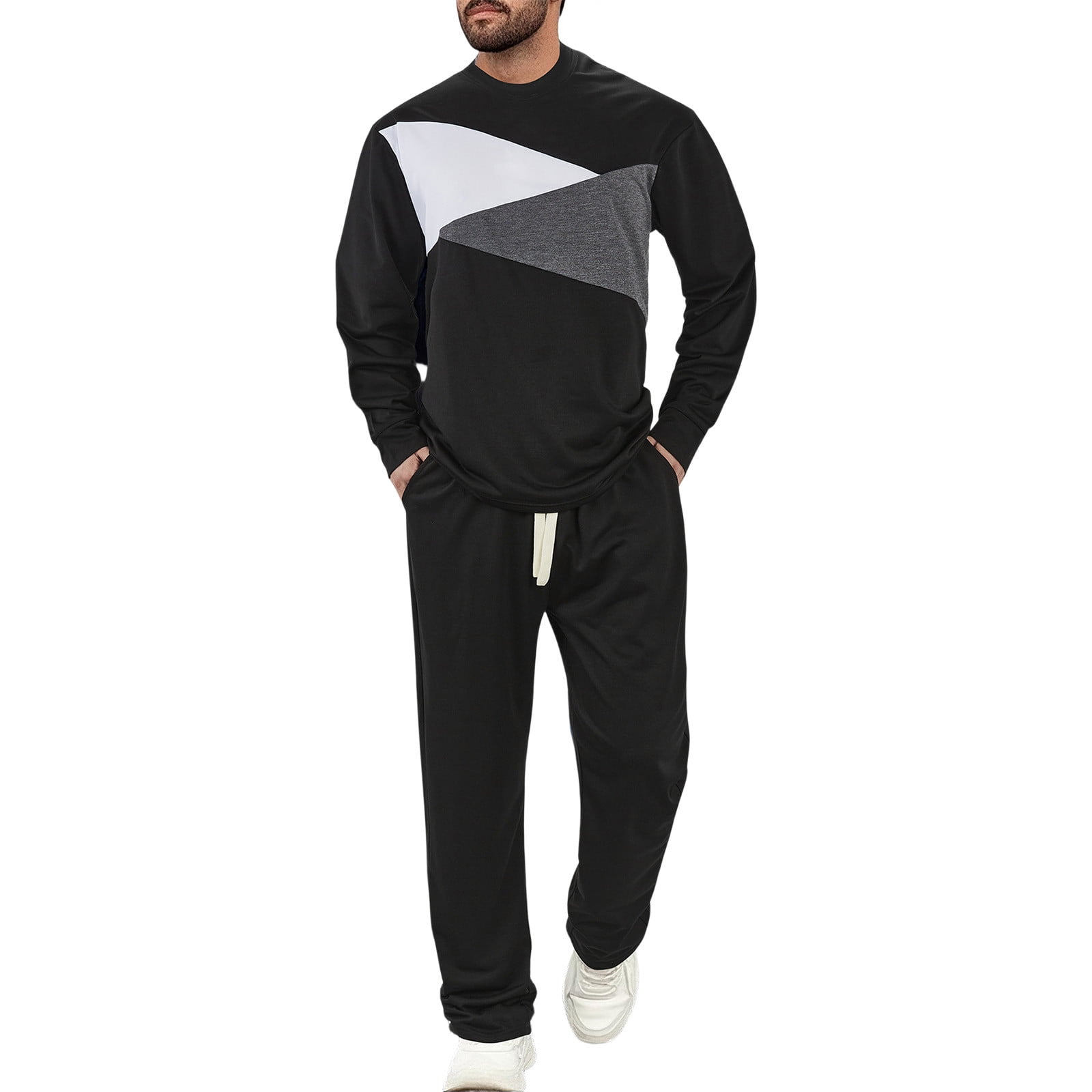 BXINGOHAI 2 Pieces Sweatsuits For Men Thin Fleece Tracksuit Color Block Long Sleeve Hoodies Sweatshirts Drawstring Sweatpants Match Set Outdoor Running W