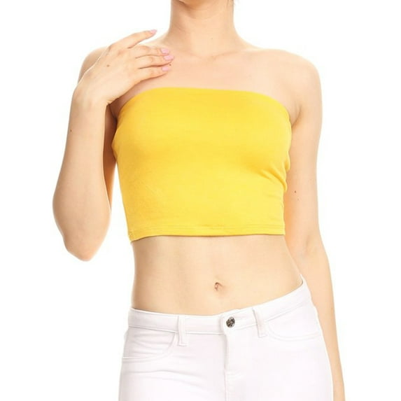 Imagenation Double Front Strapless Cropped Tube Top, Large, Yellow