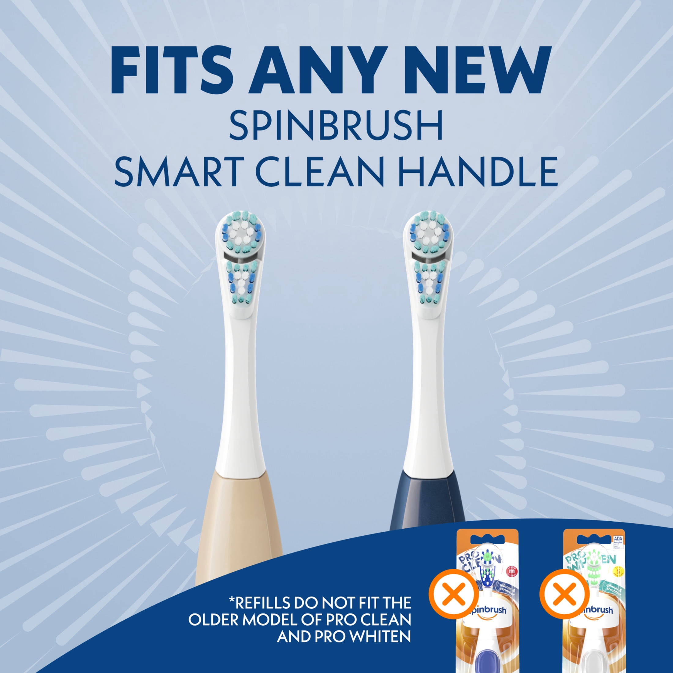 Spinbrush Smart Clean Replacement Heads for Adults, Battery Powered Electric Toothbrush Refills, Soft Bristles, 2 Count