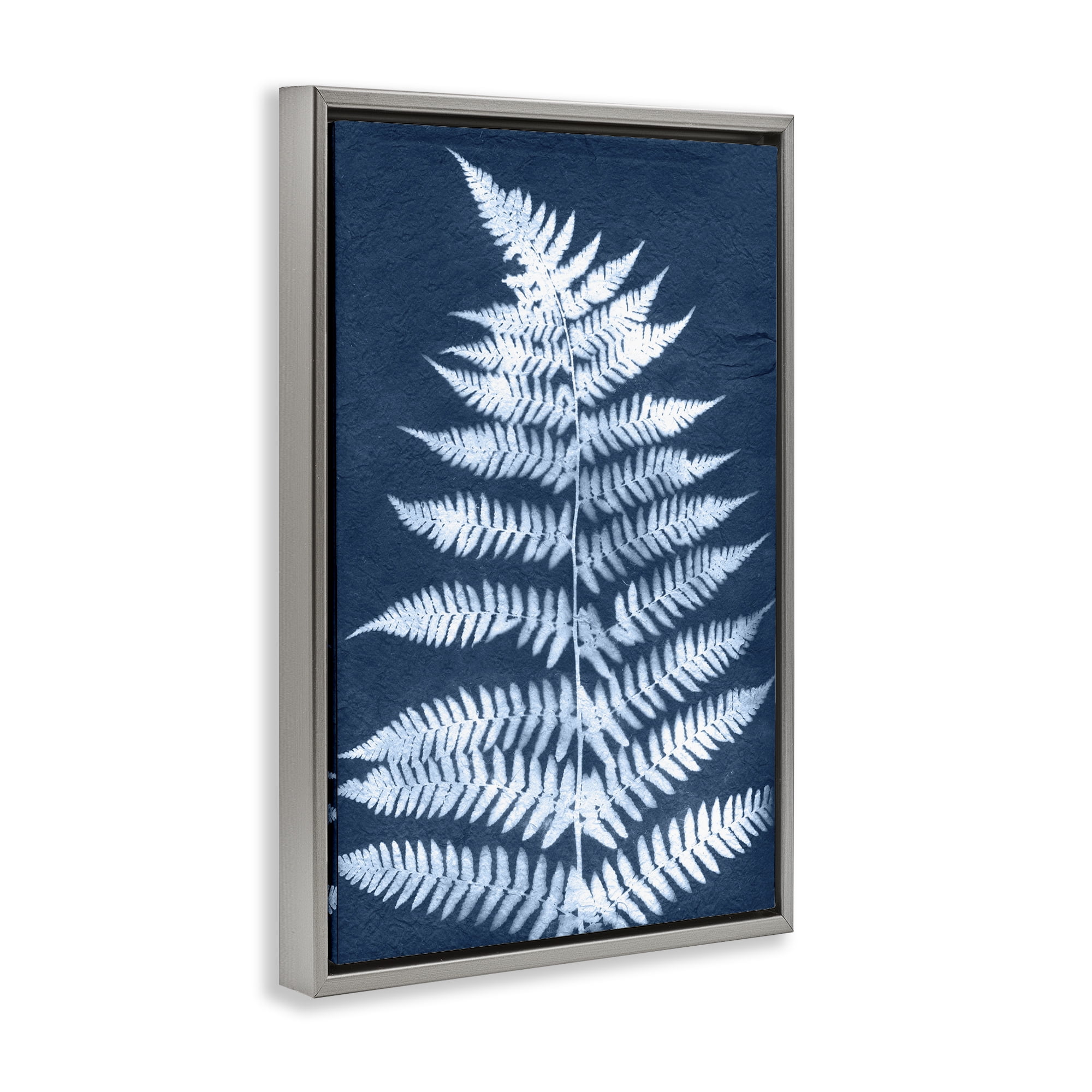Stupell Industries Forest Fern in Blue Botanical & Floral Painting Gray Floater Framed Art Print Wall Art, 21 x 31