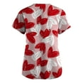 thumbnail image 3 of Qwertyu Valentines Day Womens Scrubs V Neck Short Sleeve Holiday Valentines Day Scrubs Cute Love Heart Print Working Uniform Blouse with Pockets Red S, 3 of 3