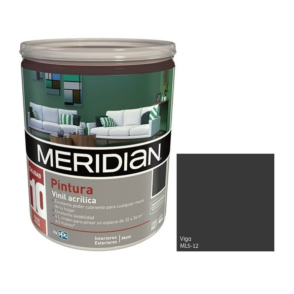 Pintura Meridian Calidad 10 años Color Gris Viga Galón de 4 Litros