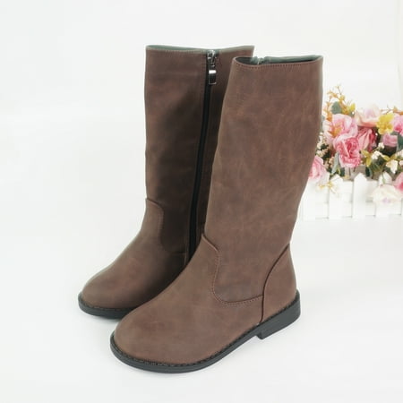

Kids Girls Side Zip Leather Boots For Fall Winter New