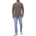 thumbnail image 2 of Men's Casual Long Sleeve Contrasting Colors Striped Henley T-Shirts 2XL Dark Brown, 2 of 6