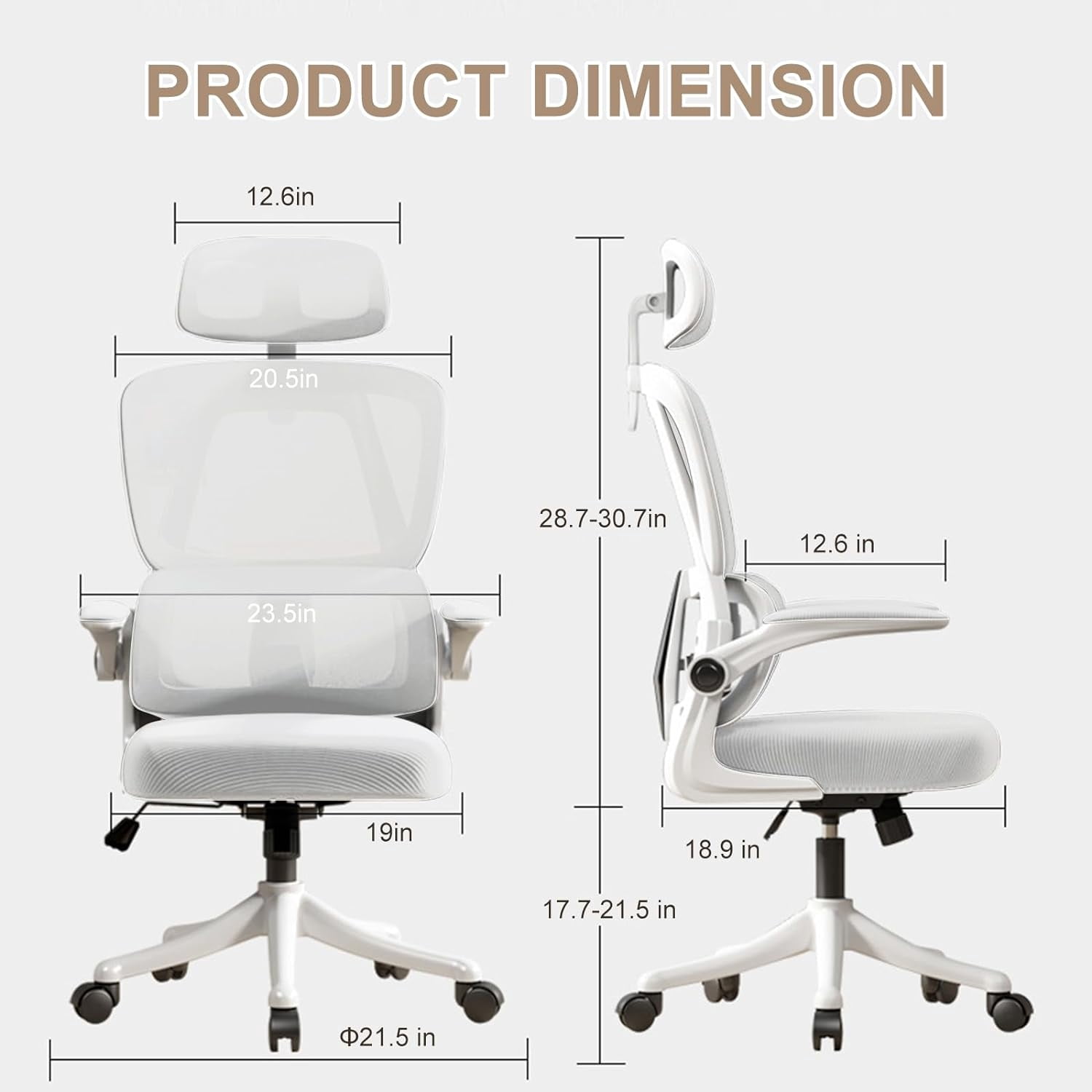 WXJHL Ergonomic Office Chair Comfort Home Desk Chair Adjustable High Back Mesh Chair Lumbar Support Computer Chair with Flip-up Arms for Work, Study, Gaming,White Mesdh Chair（White）