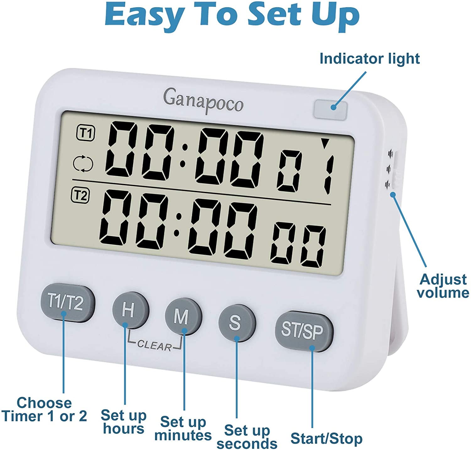 Dual Digital Timer, Kitchen Timer for Cooking, Magnetic Countdown Timer with Seconds