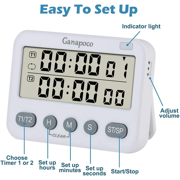 Topcobe Kitchen Dual Digital Timer for Cooking Countdown, Pomodoro Timer  with Magnetic, White 