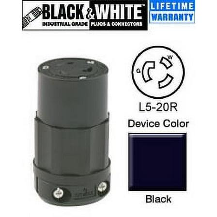 Leviton 2313-B Connector Locking Blade L5-20R 20A 125V 2P3W Grounding - Black
