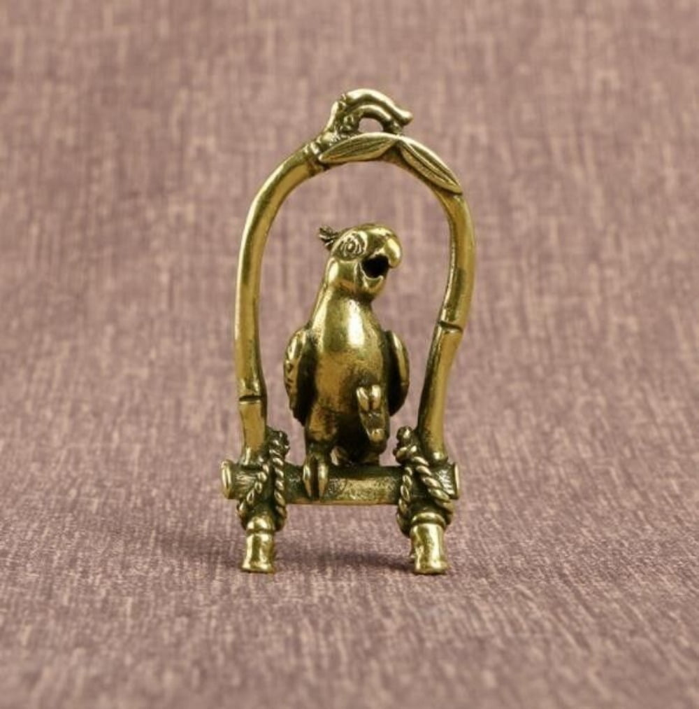 Old Brass Handmade Bird Cage Parrot Pendant Statues Pet AntiquesRare Chinese