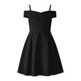 thumbnail image 4 of Glisme Little Girls Dress Solid Color Short Sleeve Off The Shoulder Back To School Formal Princess Dresses For Girls, 4 of 4