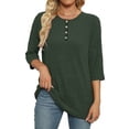 thumbnail image 4 of Otntypg Fall Spring Sweater Tops for Women Casual Half Button up Three Quarter Length Sleeve Crewneck Ribbed Striped Knit Pullover Henley T-Shirts Loose Fit Comfy Tunic Blouse Green XXL, 4 of 6