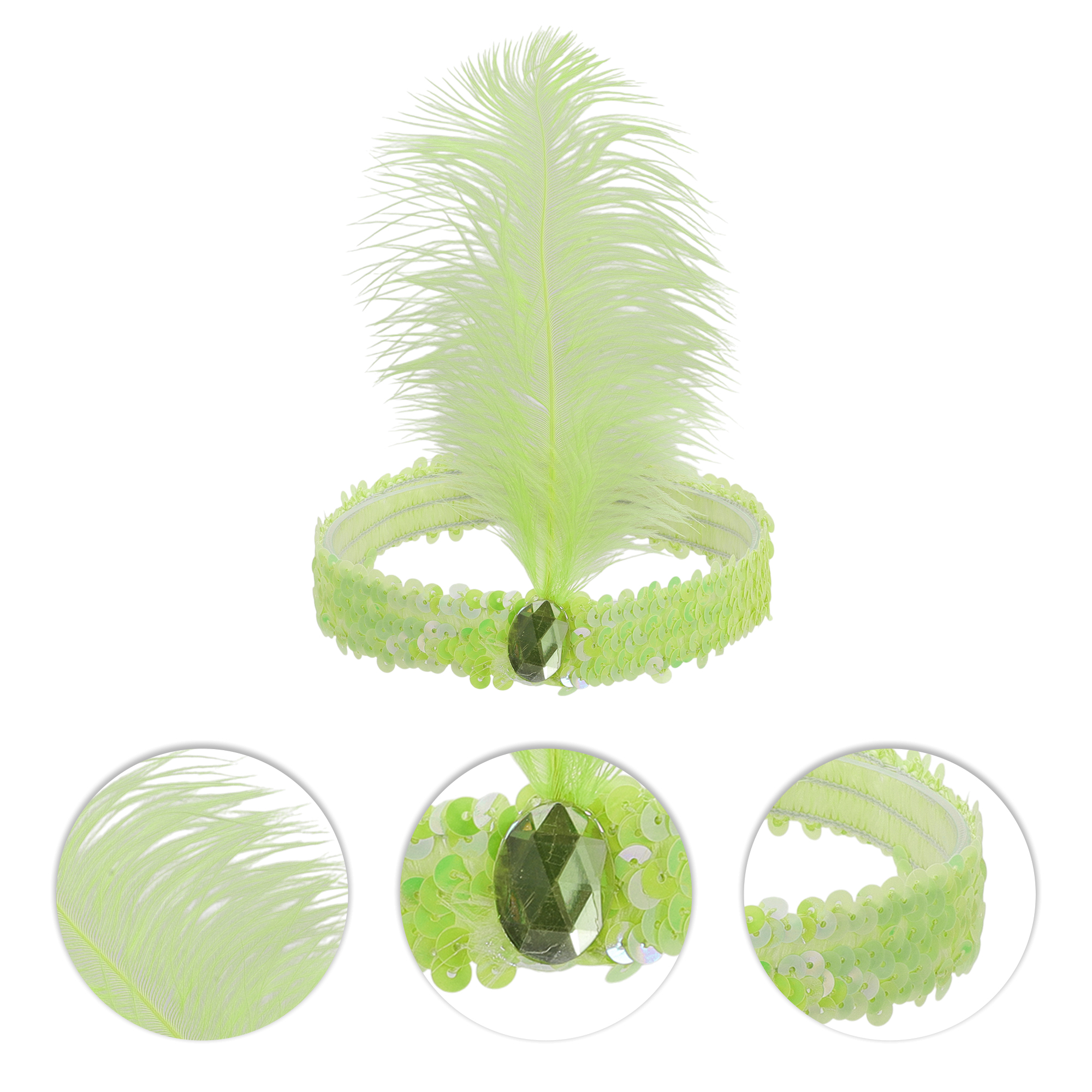Unique Bargains Feathers Faux Diamond Headbands Light Green