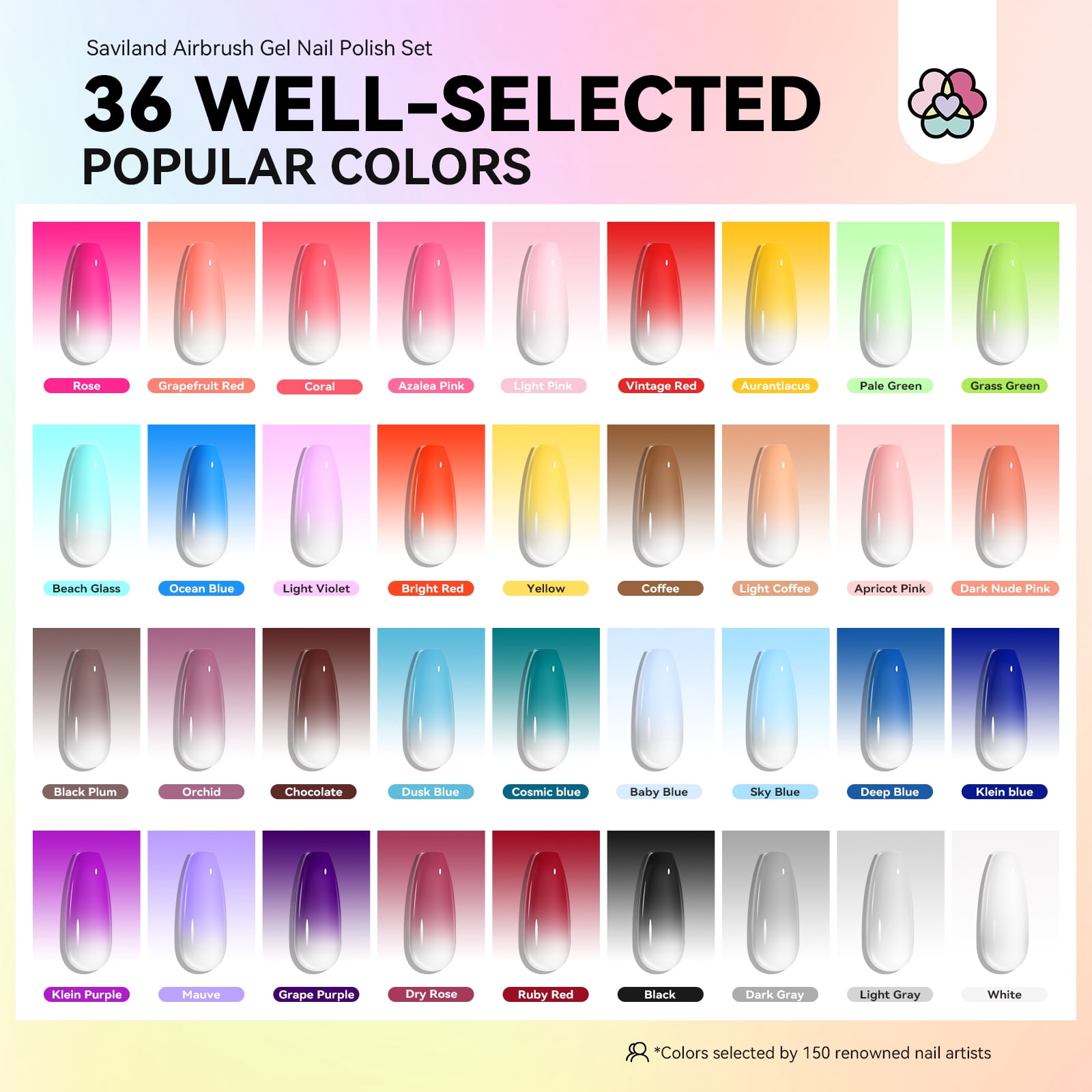 SAVILAND Airbrush Gel Nail Polish: 36 Colors No Need for Dilution Gel Polish Airbrush Paint for Nail Diluted High Pigmented for Acrylic French Gradients Cat Eye Paint Home Salon DIY
