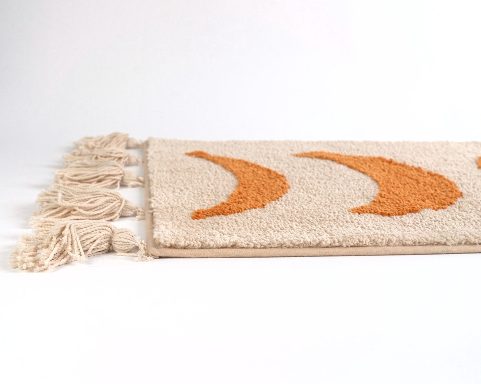 Boho Bathroom Rug Runner Moon Phases Bath Mat with Tassels - Half Moon Bohemian Rugs for Bathroom, Bedroom, Shower Moon Rug for Hippie, Witchy Decor - Boho Area Rug Beige Neutral Creamy Orange 20x50