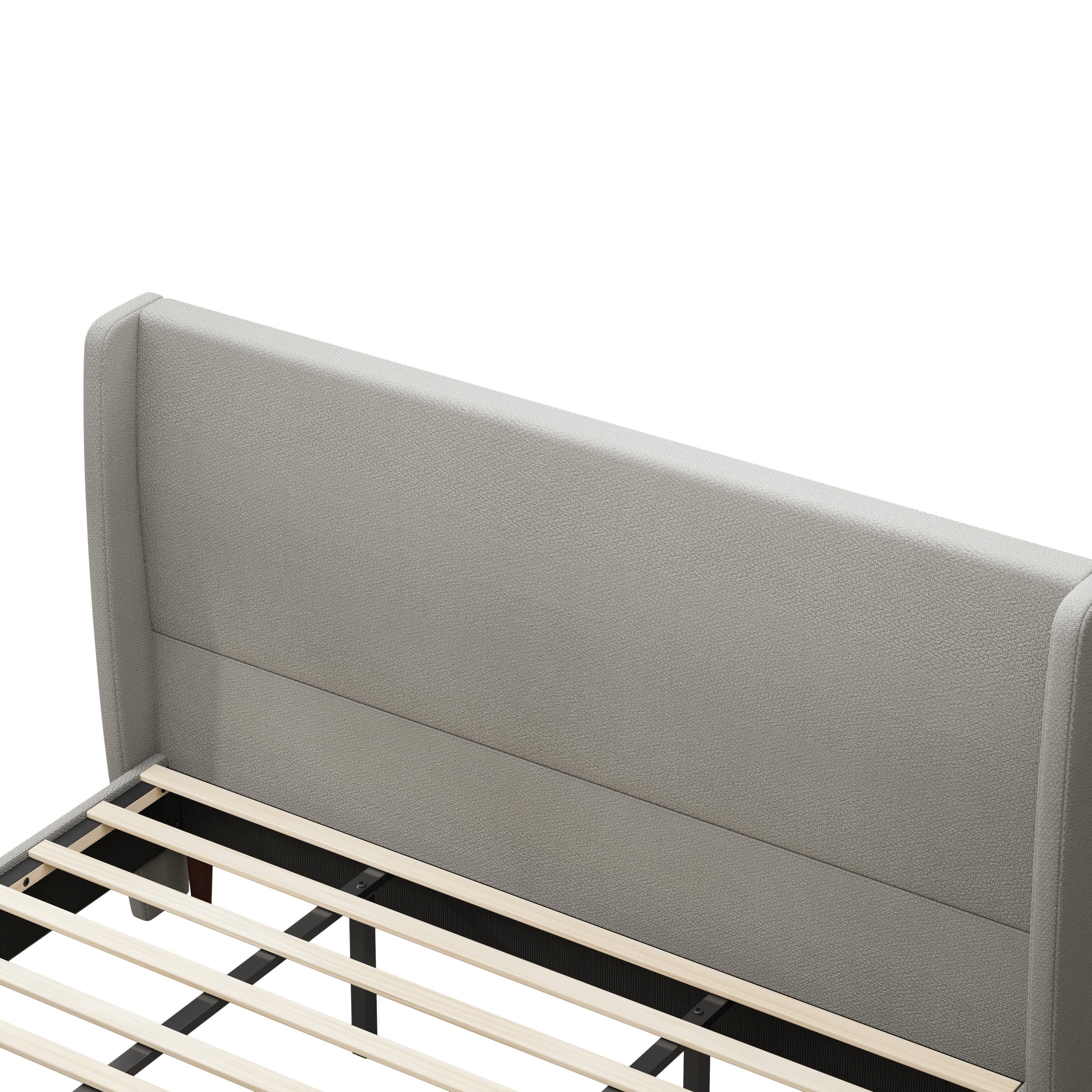 GDF Studio King Size Chenille Upholstered Bed with High Headboard & Wood Slat Support, Light Gray