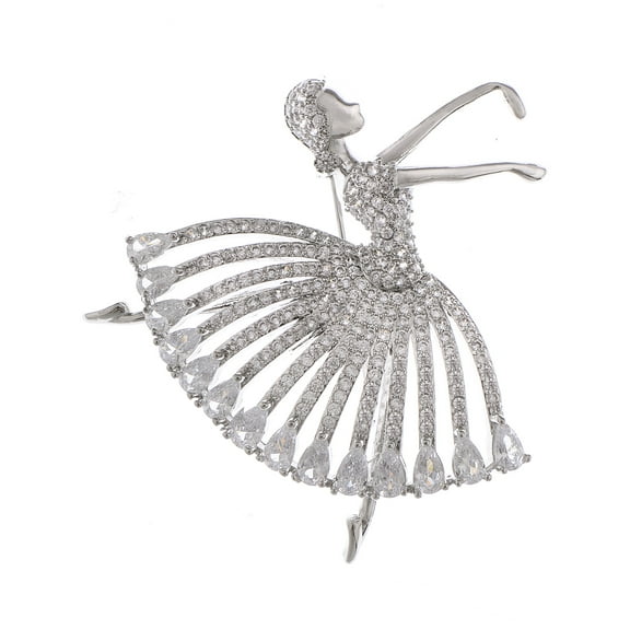 Rhinestone Ballet Dancer Brooches Fashion Crystal Silver Tone Brooch Pins Elegant Dress Accessories Jewelry Wedding Christmas Valentine's Day Gifts, Silver