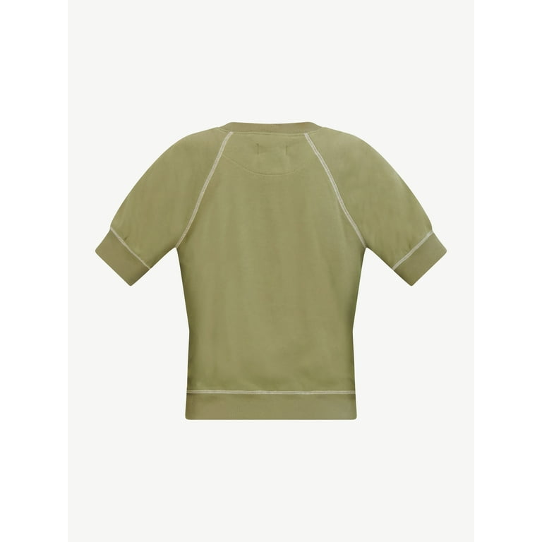 Free Assembly Women's Raglan Sweatshirt T-Shirt with Short Sleeves
