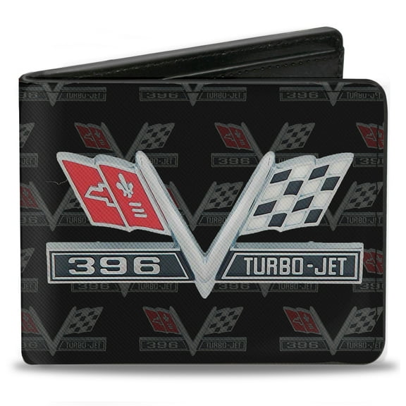 GM General Motors Wallet, Bifold, 1967 Impala 396 Turbo Jet V Emblem Monogram, Vegan Leather